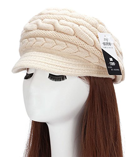 Women's Cable Knit Visor Hat with Flower Accent