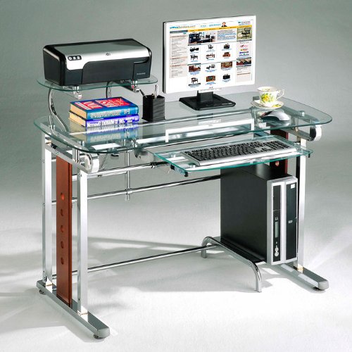 Techni Mobili Chrome Steel & Glass Computer Desk