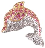 18KT/KW Pink Sapphire & Diamond Porpoise Broach