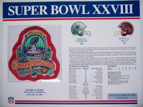 1993 Dallas Cowboys vs Buffalo Bills NFL Super Bowl 28 (XXVIII) 1994 Emmitt Smith MVP Willabee Ward Patch and Stat Panel Card