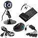 GTMax 5pcs- 8MP USB Webcam with Microphone/Snapshot/6 LED Light/Stand (Outman) + USB Handheld Trackball Finger Mouse + USB/PS2 Flexible Silicone Keyboard + 4-Port USB 2.0 Hub +6FT USB 2.0 Extension Cable Type A MF For Laptop Computer Desktop Notebook