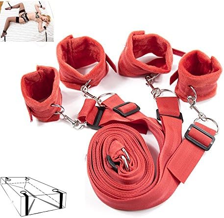 LoVeYes Couples Sm Arm & Leg Restraints Bed Restraint Wrist and Ankle Fetish Cuff Bondage Straps Red