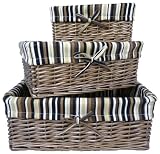 Set of 3 Brown Wicker Baskets w/ Brown Striped Lining