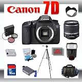 Canon EOS 7D Digital SLR Camera Body with Canon 18-55mm for Canon Digital SLR Cameras + 16GB Memory Card + Digital Flash + SD Memory Card Reader + Li-Ion Replacement Battery Pack + Deluxe Cleaning Kit + Carrying Case + Tripod + LCD Protectors + Cleaning Cloth Deluxe Kit + 3 Piece Lens Filter Kit