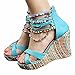 Getmorebeauty Women's Blue Wedge With Pearls Across The Top Platform High Heels