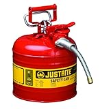 Justrite AccuFlow 7220120 Type II Galvanized Steel Safety Can, 2 Gallons Capacity, Red