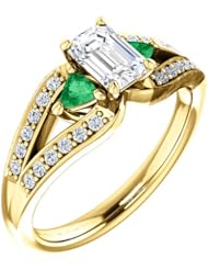 10K Yellow Gold Emerald Cut Diamond and Emerald Ring -- LIFETIME WARRANTY