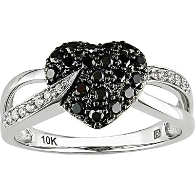 10K White Gold 1/3 ctw Black & White Diamond Heart Ring