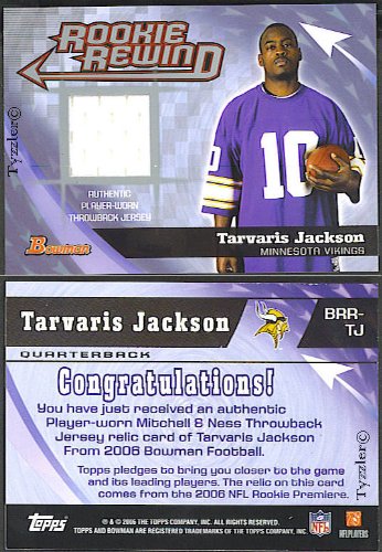 2006 Bowman Rookie Rewind Jerseys BRR-TJ Tarvaris Jackson Minnesota Vikings (Rookie Insert - Piece of Authentic Gu Throwback Jersey - Football Cards)