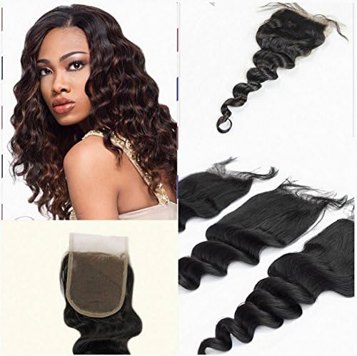 ShowLife Full Top Lace Closure Hair Middle Part 4"x 4" Loose Wave Length 8-18 Inch 40gram Malaysian Virgin Hair Queen Hair Natural Color (12")