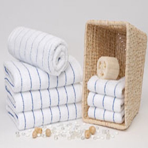 Royal Resort Collection - Set of 2 Luxury Pool / Beach Towels, Pure White with Heather Blue Stripes