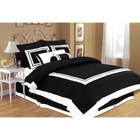 White and Black Hotel Duvet Comforter Cover 7 Piece Bedding Set for Queen Bed
