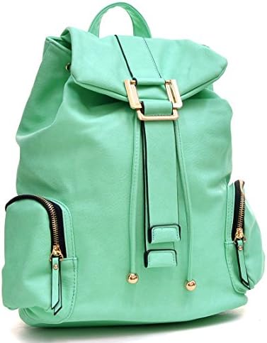 Dasein Faux Leather Convertible Drawstring Fashion Backpack Purse with Side Pockets - Green