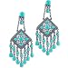 Silver Tone Aqua Green Beaded Chandelier Dangle Earrings