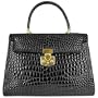 Fontanelli Shiny Black croco-style Leather Handbag