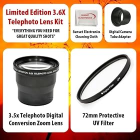 Olympus E-420, E-410, E-400, E-330, E-30, E-1 Limited Edition 3.6X Telephoto Zoom Lens + Bonus 72MM Protective UV Filter, THIS LENS WILL ATTACH DIRECTLY TO THE FOLLOWING OLYMPUS LENSES 14-42mm, 40-150mm, 70-300m
