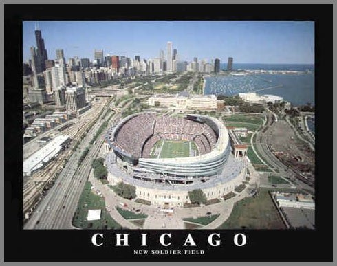 Chicago Bears - New Soldier Field Aerial - Med - Wood Mounted Poster Print