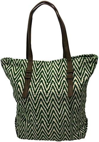 Carolina Sweethearts Red/Mustard/Green Woven Dhurrie Over the Shoulder Fashion Tote Bag With Magnetic Closure And Inside Zipper Pocket (Green)