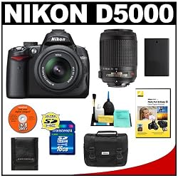 Nikon D5000 Digital SLR Camera with 18-55mm VR Lens + 55-200mm VR Zoom Lens + 16GB Memory Card + Spare EN-EL9 Battery + Case