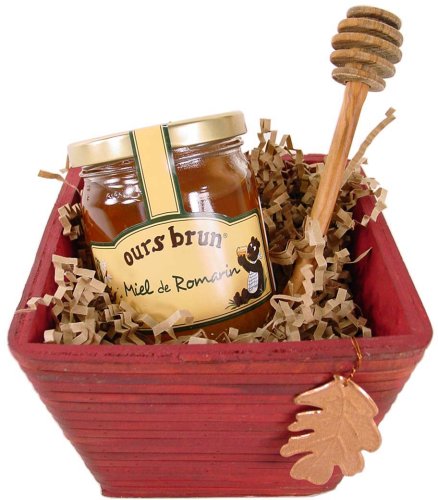 Ours Brun Michaud Provence Rosemary honey with Berard Olive Wood honey spreader in gift... by Touch of Europe Gift Baskets