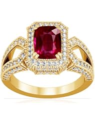 14K Yellow Gold Cushion Cut Ruby Ring With Sidestones