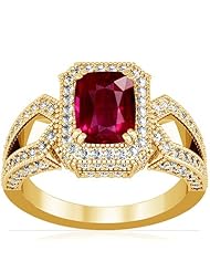 18K Yellow Gold Cushion Cut Ruby Ring With Sidestones