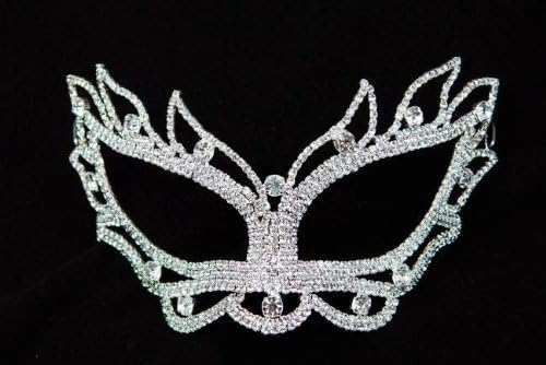 Mysterious White Laser Cut Venetian Swan Eyes Impression Masquerade Mask for Mardi Gras Or Halloween - Decorated with Gem Crystals