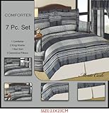 7 Pieces Blue White Grey Stripes Jacquard Queen Size Comforter Set