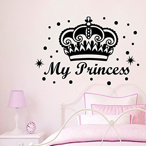 N.SunForest Princess Wall Decals My Princess Quote Crown Vinyl Sticker Fairy Tale Magic Stars Girl Room Design Murals Art Kids Nursery Room Decor