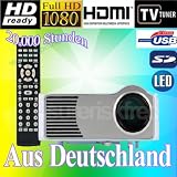 Produkt-Bild: NEW LED-2 16:9 &4:3 Film Component Full HD Beamer Projektor 50000h 1500 Ansi 1080p mit Media-Player AV-in HDMI TV USB SD Port