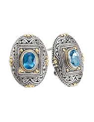925 Silver & Blue Topaz Oval Picture Frame Earrings with 18k Gold Accents
