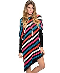 Striped Print Sweater Cotton/Silk/Spandex/Viscose Asymmetric Tunic 
