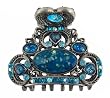 Hair Clip - H60 - Tiara Style set with with Swarovski (tm) Crystal Stones ~ Aqua & Blue Zircon (Greenish Blue) (2-1/4" x 1-3/4")
