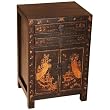 Antique Style Handmade 24" Black Wood Nightstand / Storage Cabinet With Ancient Chinese Scenery
