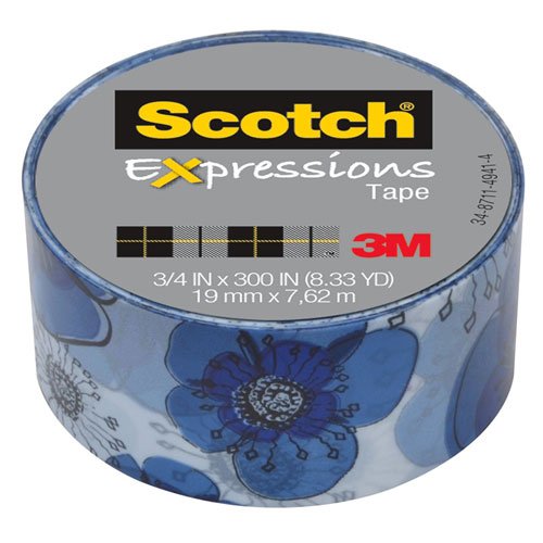 Scotch(R) Expressions Tape, 3/4In. X 300In., Blue Floral
