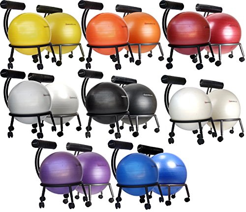 Isokinetics Inc. Brand Fitness Ball Chair - Metal Frame - 2 Frame Finishes - Exclusive: 60mm (2.5") Wheels - Multiple Ball Color Choices - Adjustable Base and Back Height