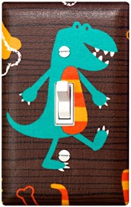 Dino Dudes Turquoise Brown Light Switch Plate Cover