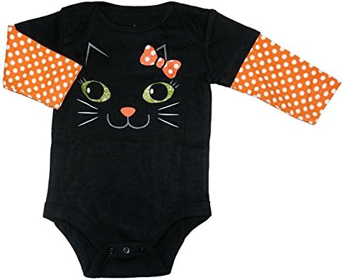 Assorted Witch, Pumpkin, Cat Boys' & Girls' Halloween Bodysuit Dress Up Outfit (Newborn, Black Kitty Cat)