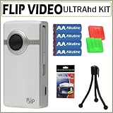 Pocket Video Camera Flip UltraHD Video Camera   White, 4 GB, 1 Hour  NEWEST MODEL + Accessory Kit