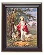 Good Shepherd in Gloss Walnut Wood Frame with Gold Trim, 10.75" x 12.75" - MADE IN ITALY