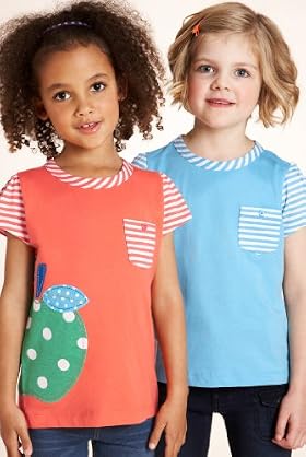 2 Pack - Pure Cotton Round Neck Assorted T-Shirts