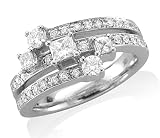 18k White Gold Round and Princess-Cut Diamond Anniversary Ring / Band, Size 7 (G-H, SI, 0.85 carat)