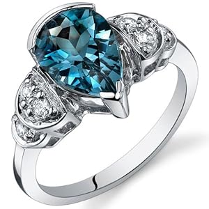 Tear Drop 2.00 carats London Blue Topaz Solitaire Engagement Ring in Sterling Silver Rhodium Finish Size 8