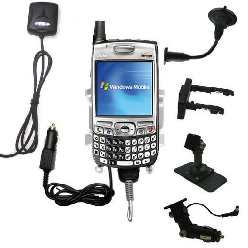 Wireless: Car / Auto Multi Adapter Mount Holder GPS Navigation Kit for the Sprint Palm Treo 700wx with built in charger   Gomadic Brand