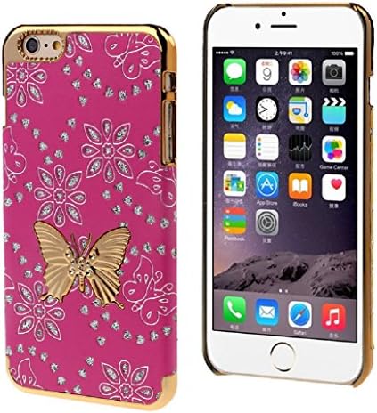 TOOPOOT(TM) Bling Leather Butterfly Hard Skin Case Cover For iPhone 6 Plus 5.5inch (Hot Pink)