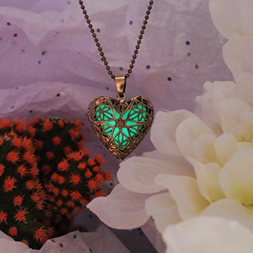 Gold Heart Glow In the Dark Necklace Jewelry Pendant Steampunk Fairy Magical