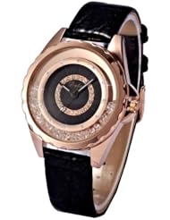 Crystal Rose Gold Watch Quartz Wrist Fashion Women Crystal New Bracelet Lady Analog BLACK Leather Band