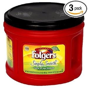 Folgers Simply Smooth Ground Coffee, 23-Ounce Tubs (Pack of 3)
