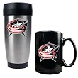 Columbus Blue Jackets Stainless Steel Travel Tumbler & Black Ceramic Mug Set - Primary Logo NHL Hockey