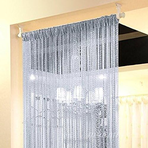 Wyqaman Rare Flat Silver Ribbon Door String Curtain Modern Hanging Decorative String Curtain/line Screen for Room/wedding Classic/coffee House/window Decorative (Silvery-Gray, 100x200cm)